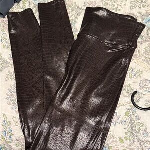 Spanx Removed Tag Brown Crocodile-Patterned Pants